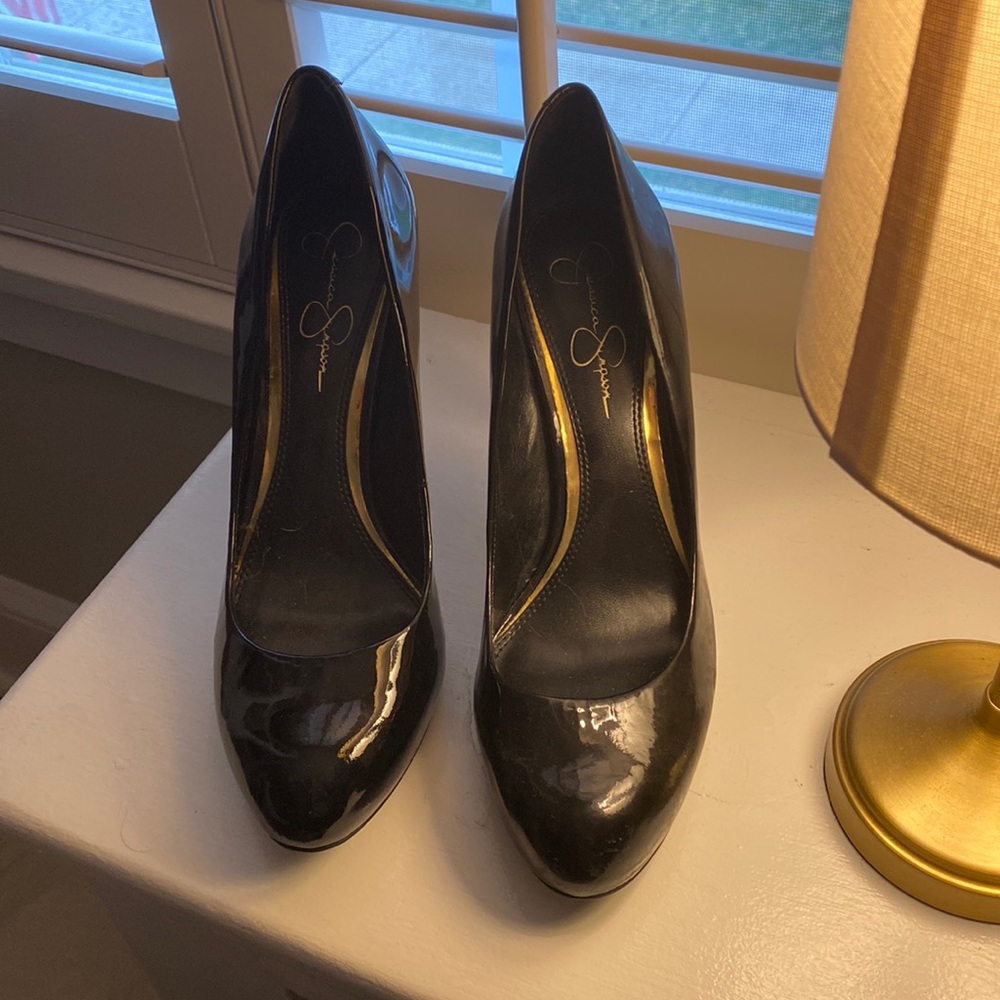 Black leather Jessica Simpson heels